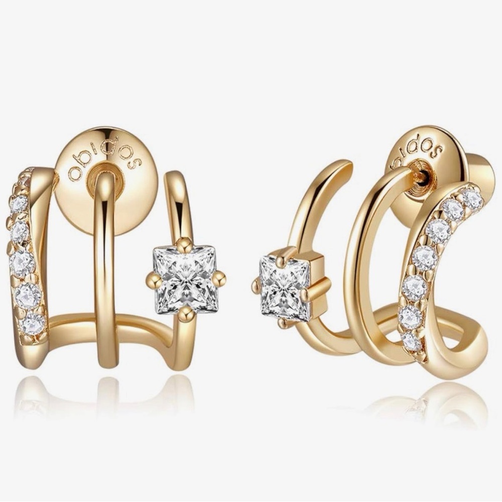 Triple Huggie Illusion 14K Gold Plated Stud Earrings